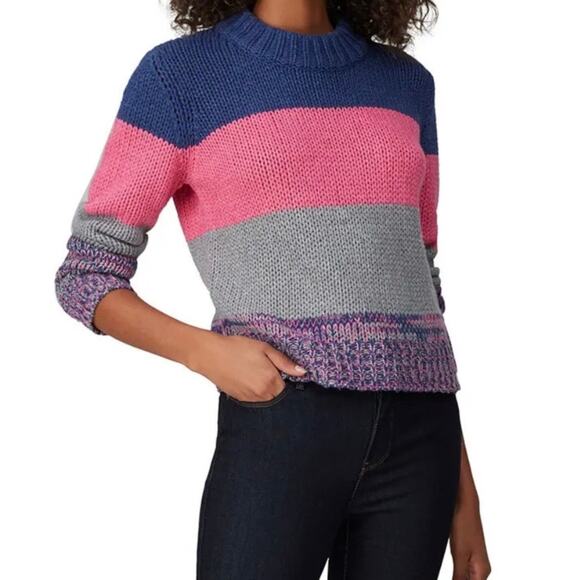 One Grey Day Women's Gigi Retro Multi Striped Cropped Sweater XS Blue Pink - Picture 1 of 15